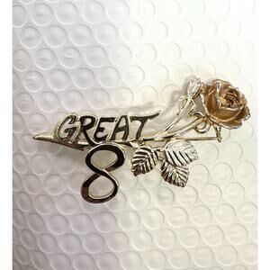 Vintage Great 8 Rose Pin Goldtone Rose and Leaves